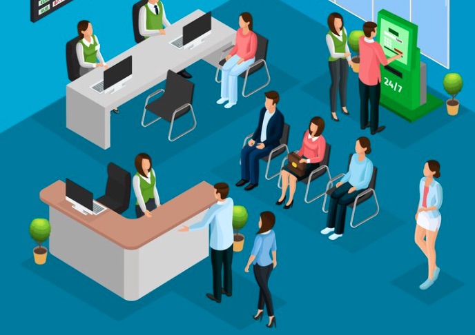 Persone in attesa presso sportello pubblico